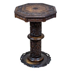 Antique Highly Decorative 19th-Century Oak End Table