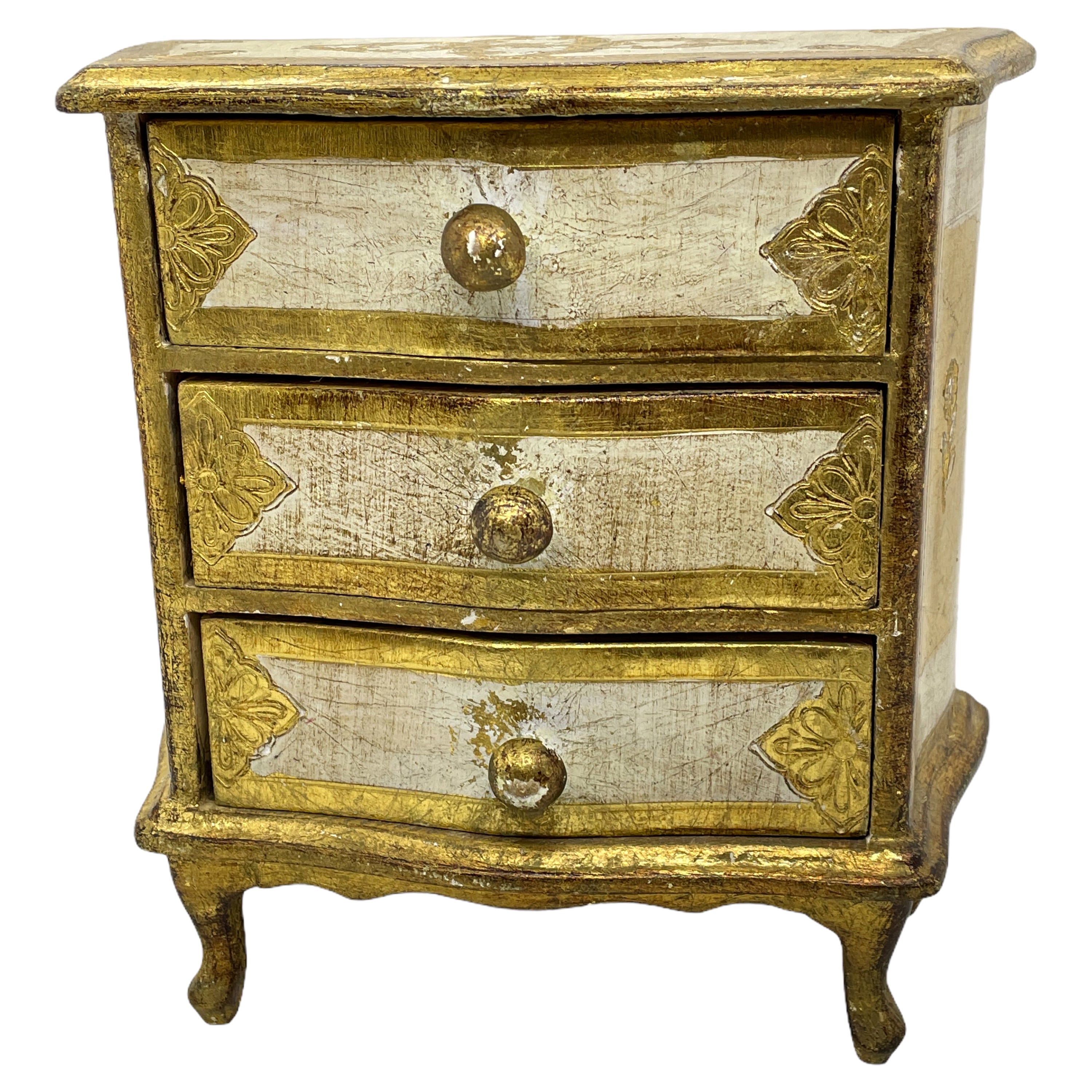 Italian Florentine Giltwood Jewelry Box Chest of Drawers Toleware Tole, 1950s For Sale