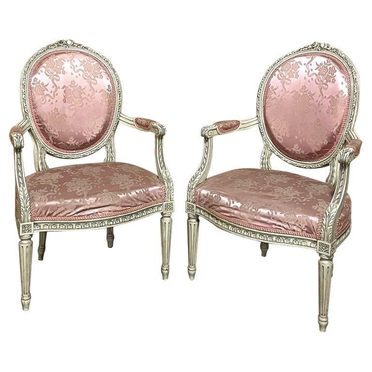 Pair 19th Century French Louis XVI Painted Armchairs For Sale at 1stDibs