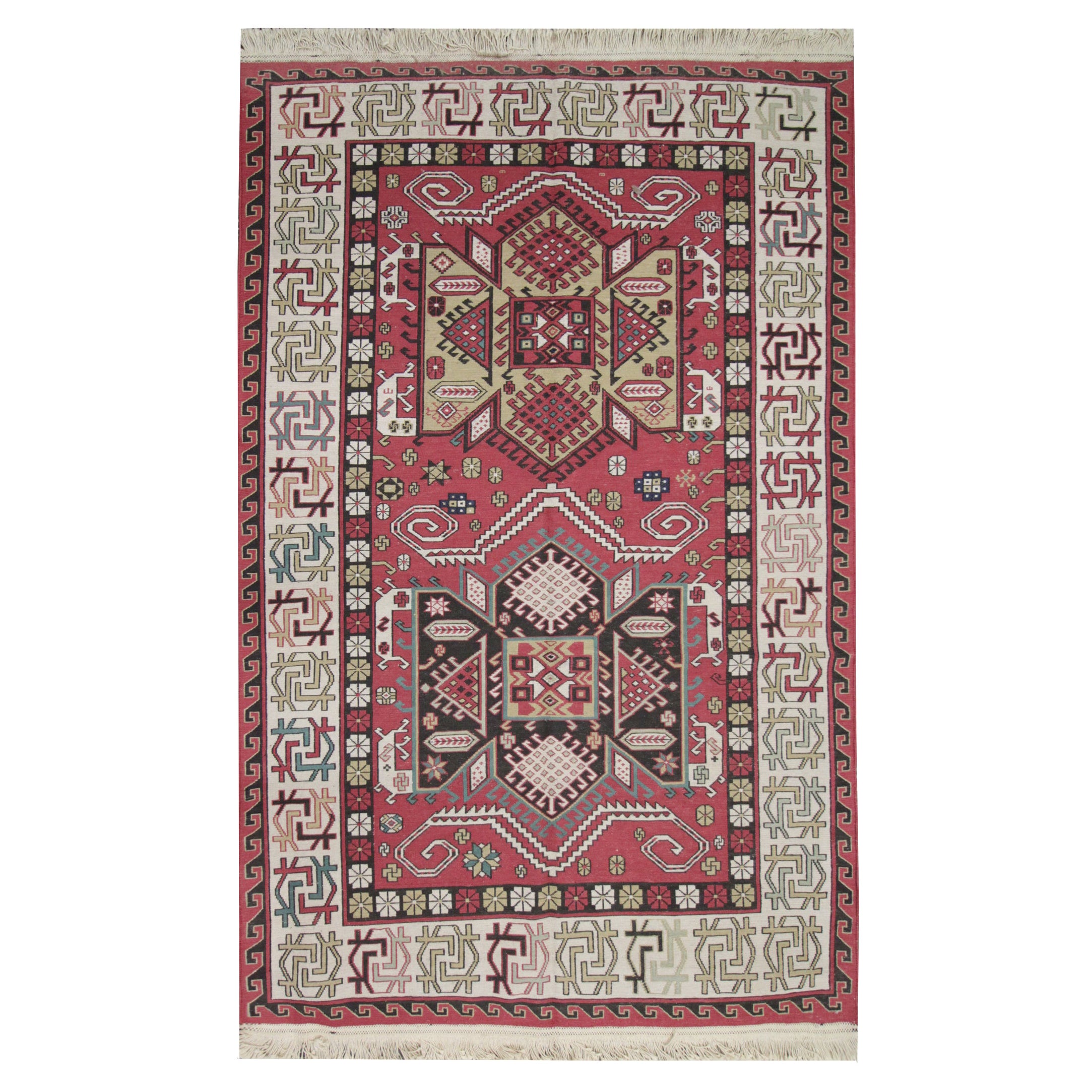 Handmade Kilim Rug Afghan Soumak Area Rug, Fine Wool Red Flatwoven Carpet For Sale
