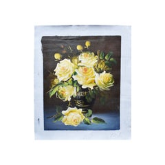 Vintage Unframed Floral Painting on Canvas