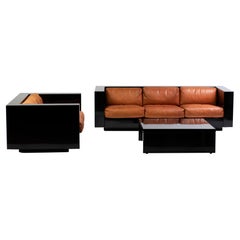 Massimo Vignelli Black and Cognac Leather Saratoga Living Room Set