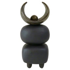 Matte Brown Ceramic TOTEM w/ Gold Arc'd Crown on Soft Cube & Oval Forms