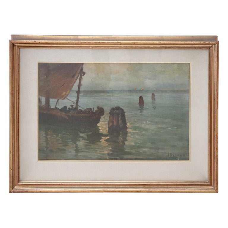 20th Century Oil on Board Italian Painting Marina, Signed, 1930s For Sale
