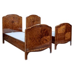 Fine Pair of Early 20th Century Inlaid Birch Single Beds