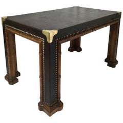 Leather Brass and Walnut Cocktail Table by Drexel