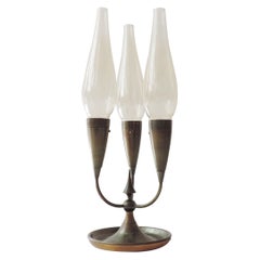 Italian Three Lights Table Lamp in Brass and Glass, Italy, 1940s