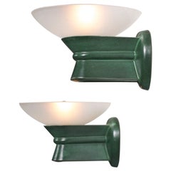 Pair of 50's Ceramic Wall Sconces with Glass Cups Vintage Design E525