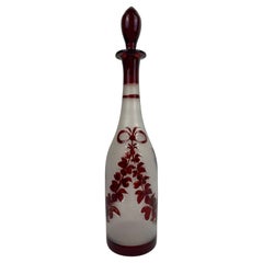 Hand Decorated Victorian Ruby Red Wine Decanter with Stopper