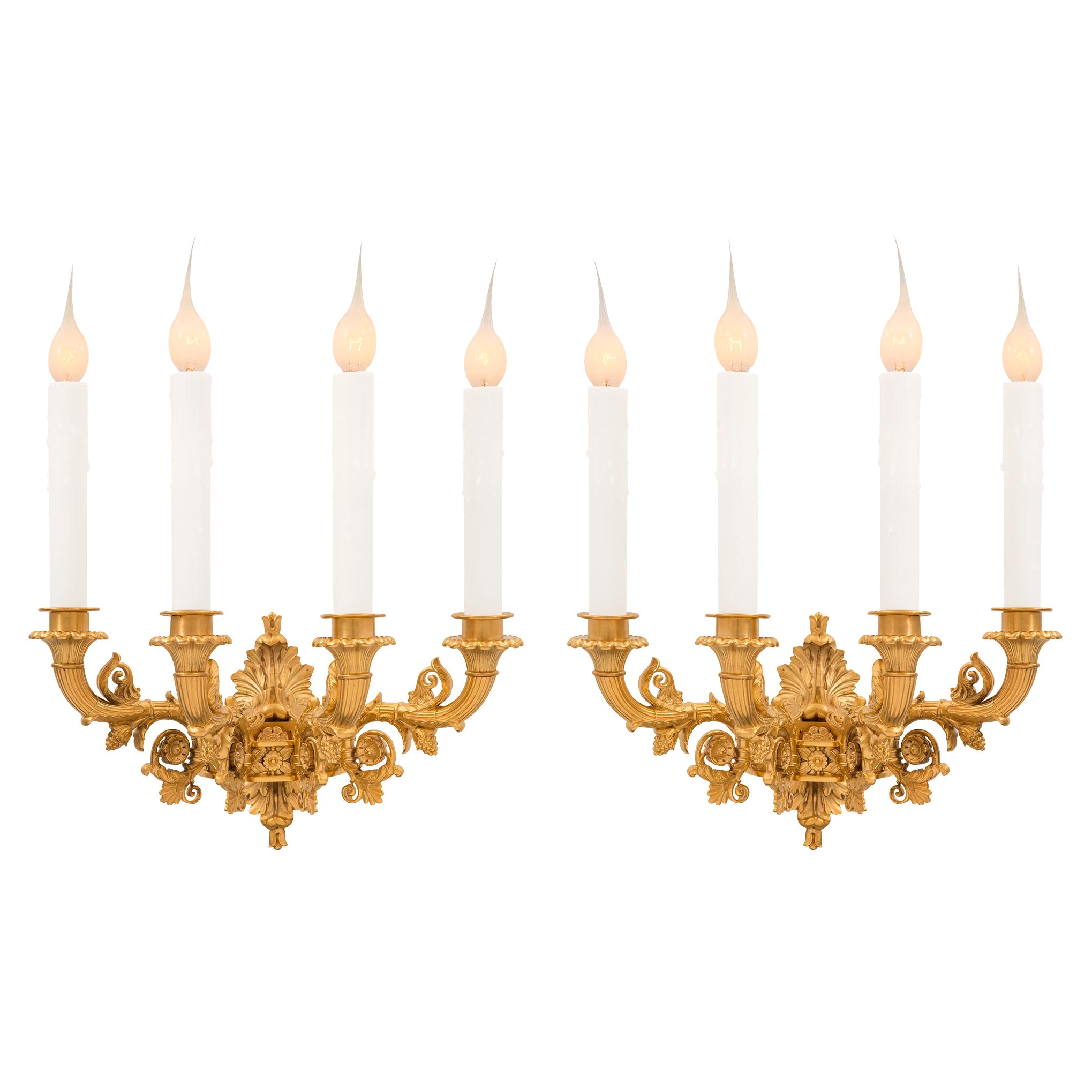 Pair of French 19th Century Charles X St. Ormolu Sconces For Sale