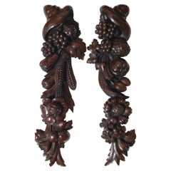 Late 19th Century Hand Carved Walnut Architectural Elements of Fruit