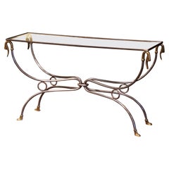 Vintage Mid-Century French Steel, Brass and Glass-Top Swan Console from Maison Jansen