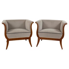 Pair of Sleek Viennese Biedermeier Upholstered Armchairs