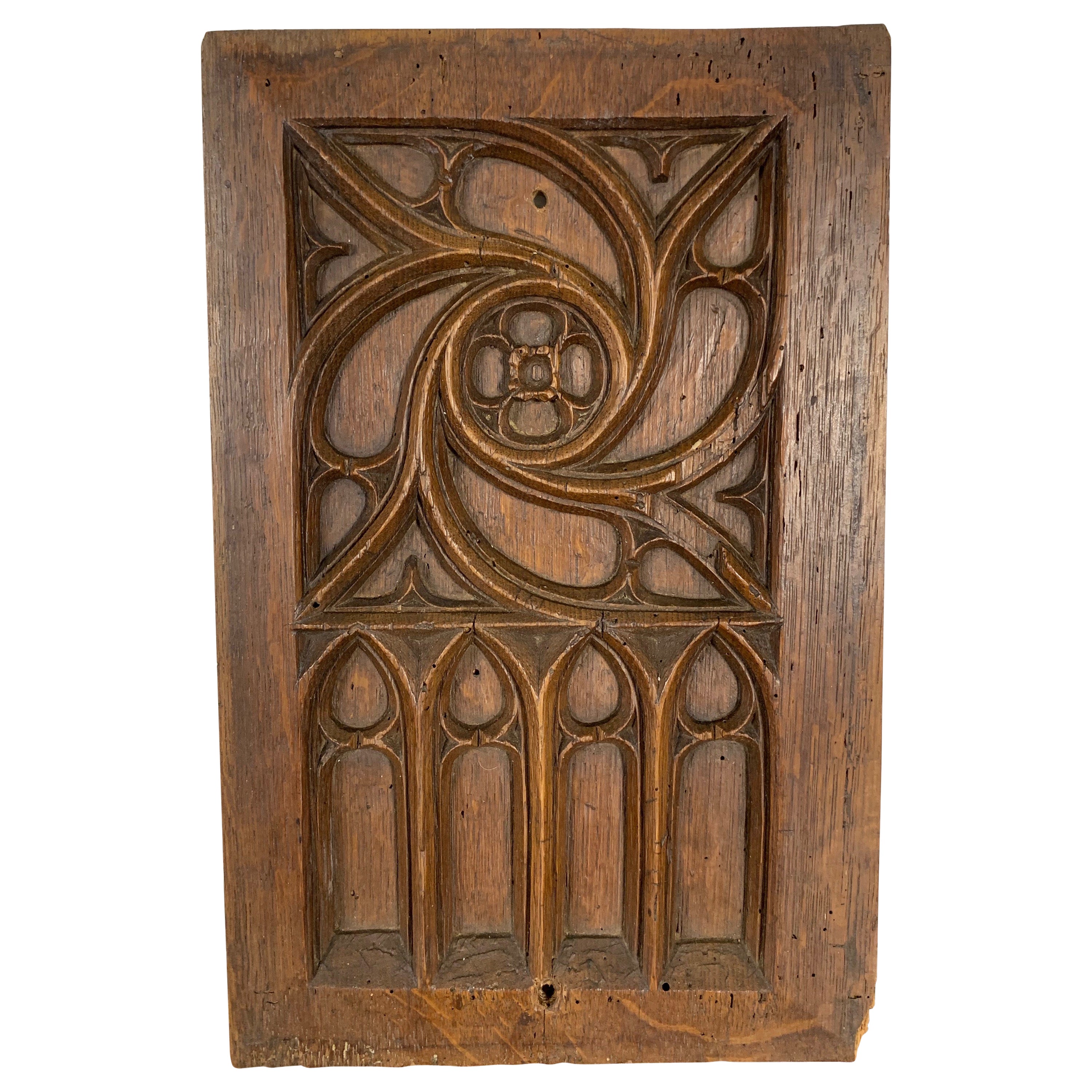 Antique French Oak Gothic Revival Panel