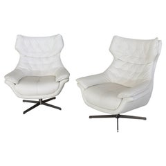 Retro Italian Midcentury Swivel Armchairs in White Leather, 1980s