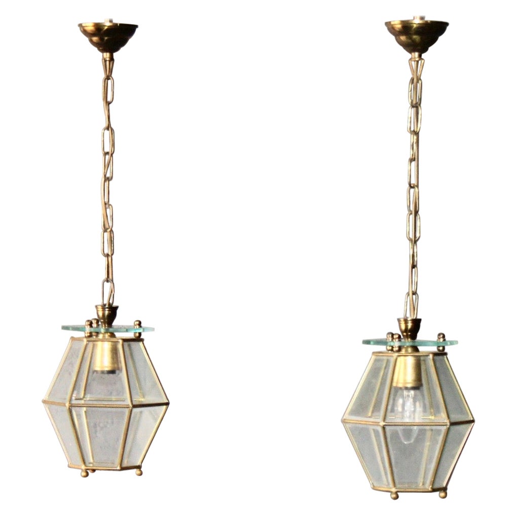 Vintage Italian Pair of Brass and Glass Chandeliers at 1stDibs