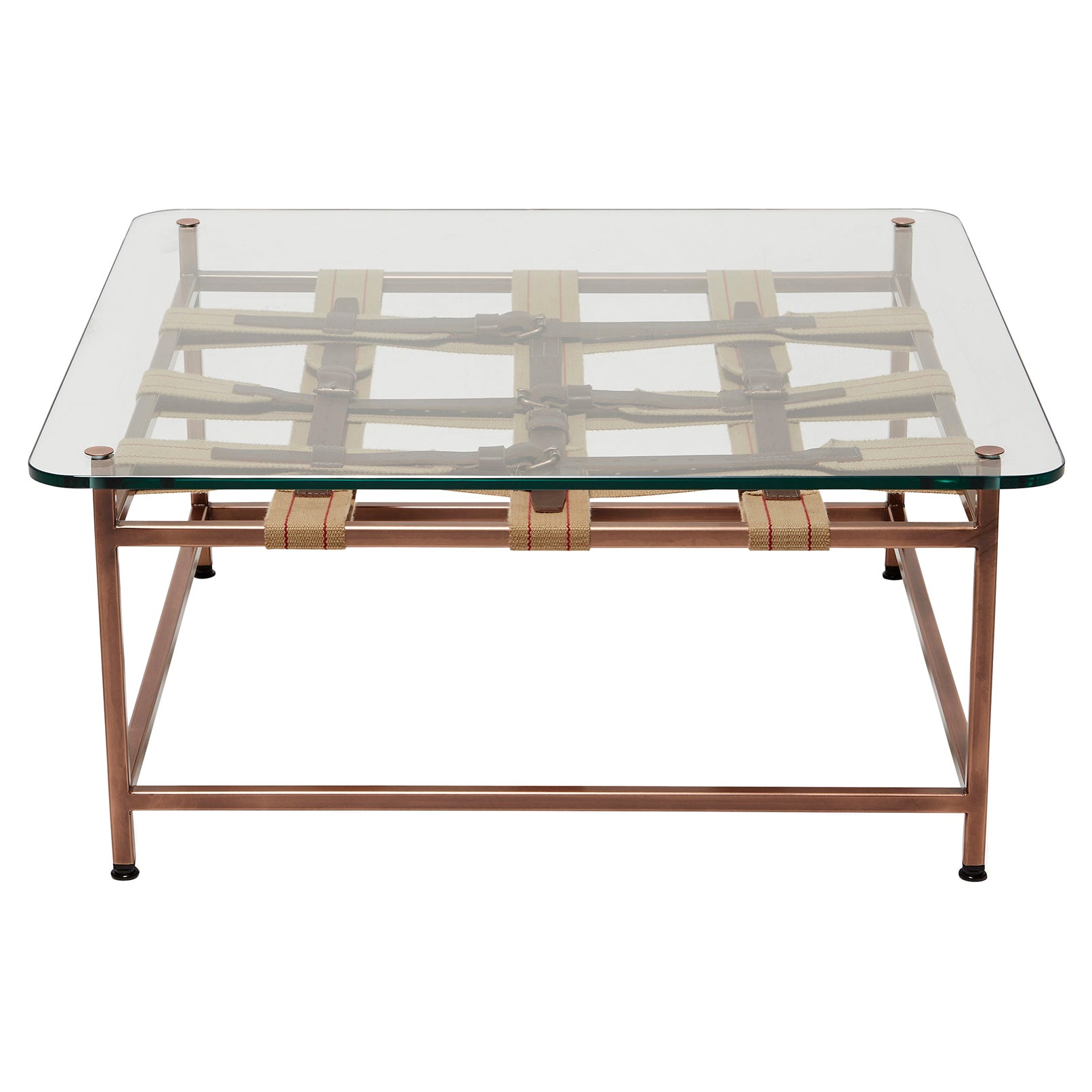 Glass-Topped Antique Copper Coffee Table For Sale