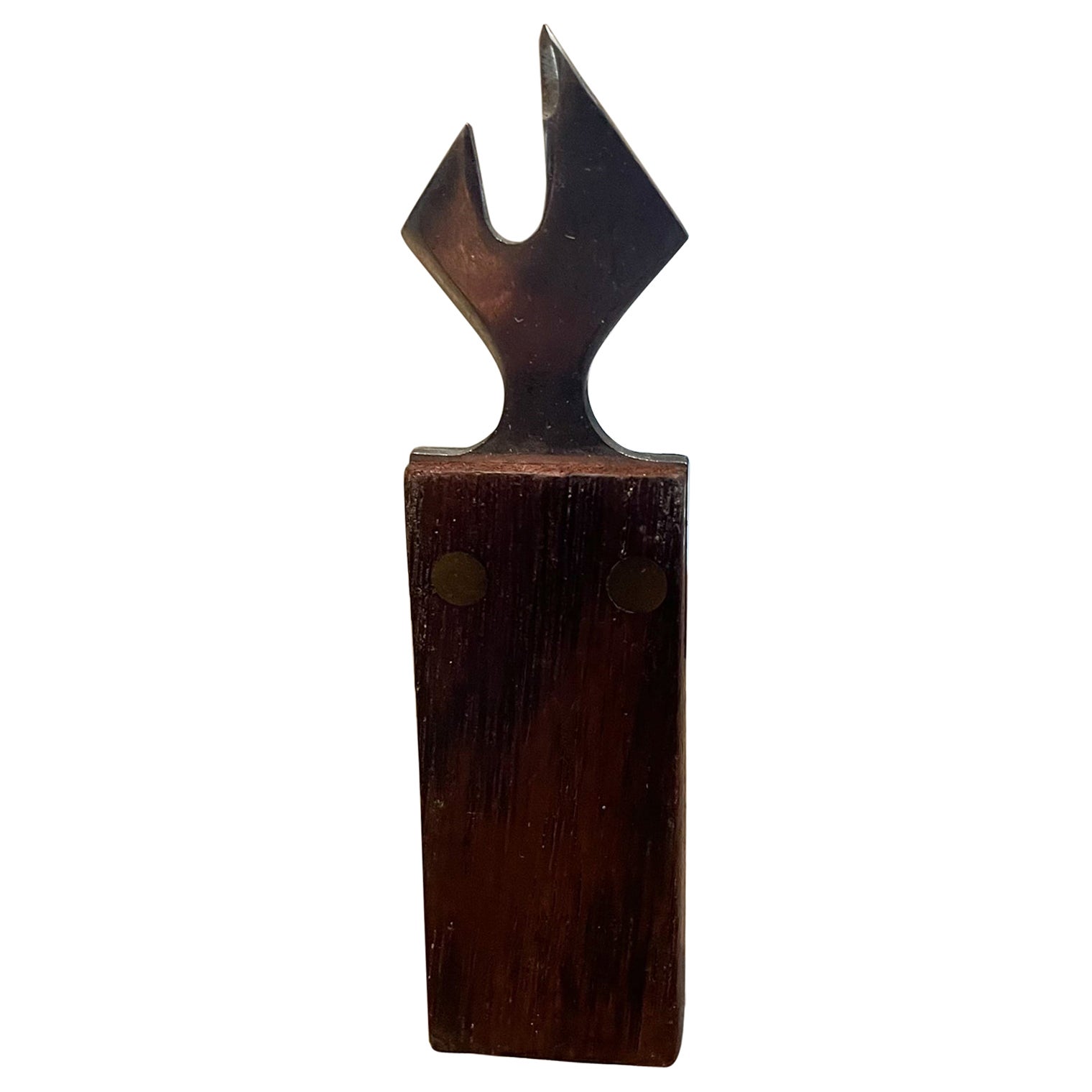 Japan Sensational Bottle Opener Sculptural Rosewood & Stainless Barware, 1970s For Sale