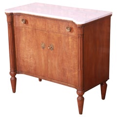 Baker Furniture Neoclassical Walnut Marble Top Commode or Bar Cabinet, 1960s