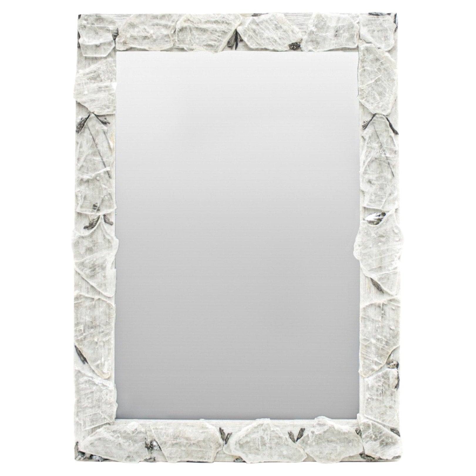 Selenite Mirror with Silver-Plated Kyanite For Sale