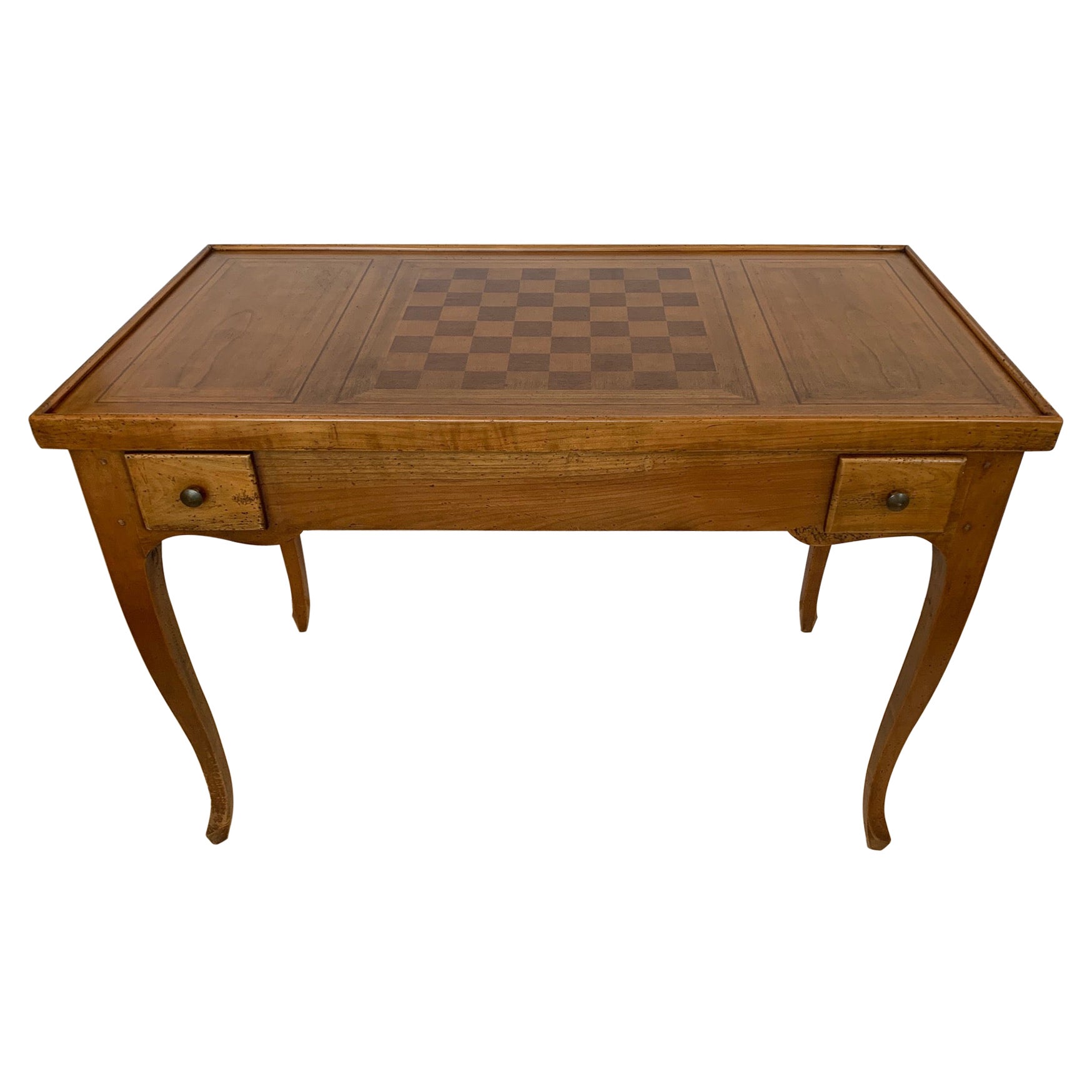 Ancienne table de jeu française à plateau triangulaire en acajou et bois fruitier à usage multiple