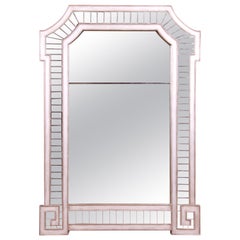 Retro Baker Furniture Hollywood Regency Silver Gilt Greek Key Wall Mirror