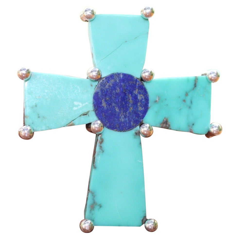 Los Castillo Silver, Turquoise & Lapis Lazuli Pin Cross