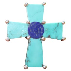 Los Castillo Silver, Turquoise & Lapis Lazuli Pin Cross