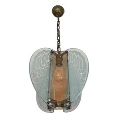 Antique Rare Art Deco Pendant / Ceiling Light with Art Glass and Smoked Glass Shades