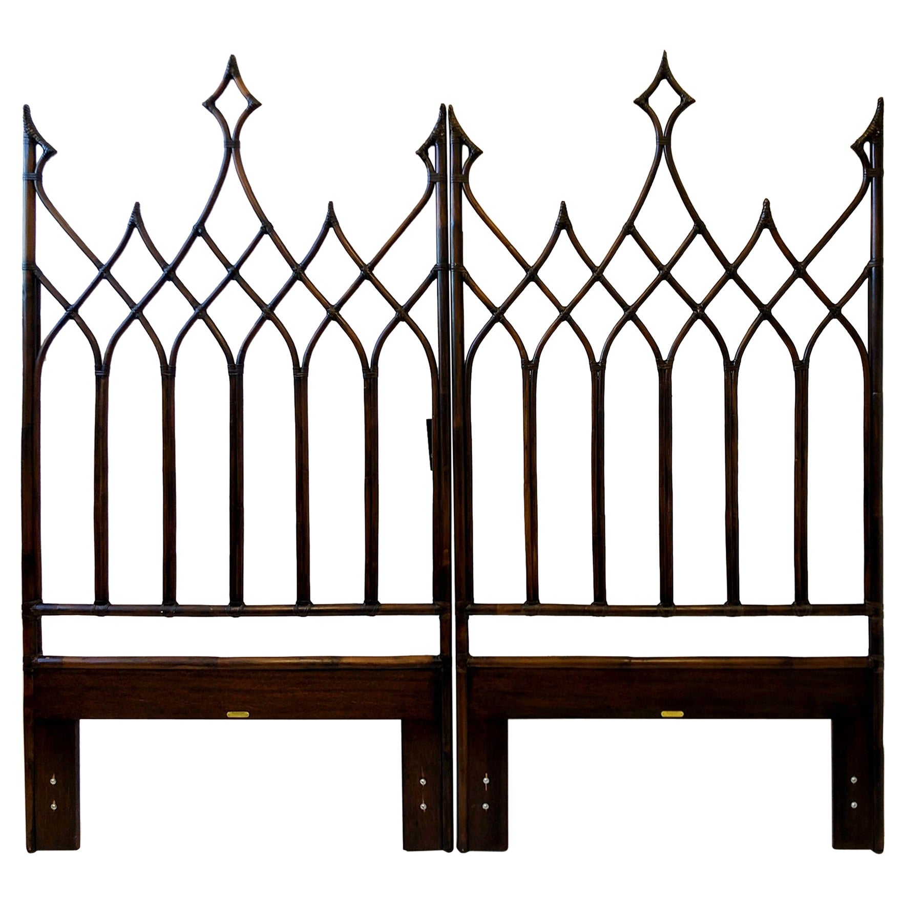 Pair of Dark Bamboo Gothic Revival Twin Headboards by McGuire 
