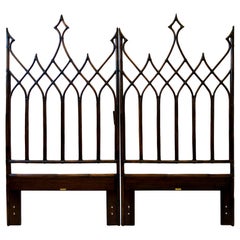 Pair of Dark Bamboo Gothic Revival Twin Headboards by McGuire 