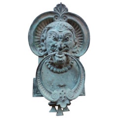 Large Italian Antique Monumental Bronze Demon / Devilish Sculpture Door Knocker