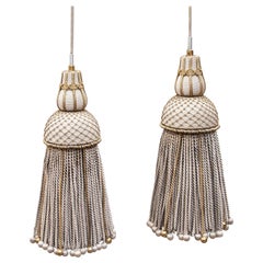 Pendant Lamps Fabric Tassel Set of Two Italy 1960s