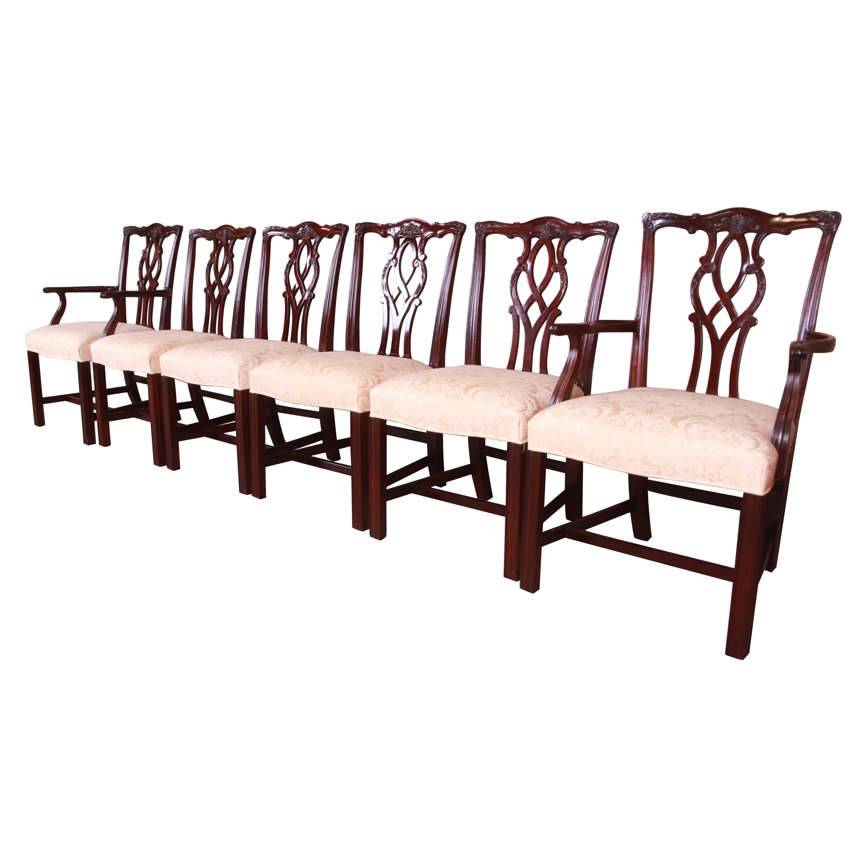 Kindel Furniture Georgian Carved Mahogany Dining Chairs, Set of Six