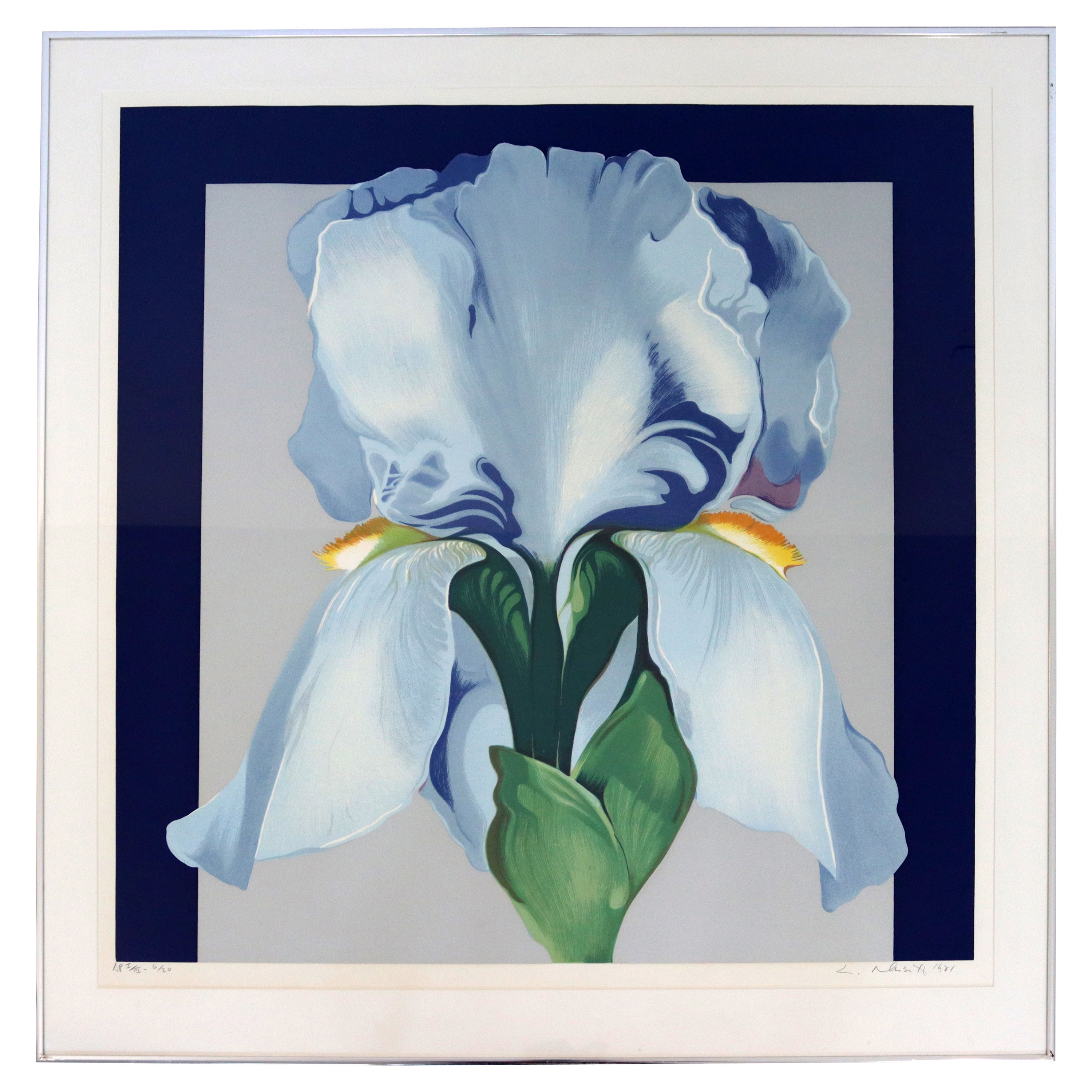 Mid-Century Modern Framed Lowell Nesbitt Signed Silkscreen AP Oriental Iris 70s