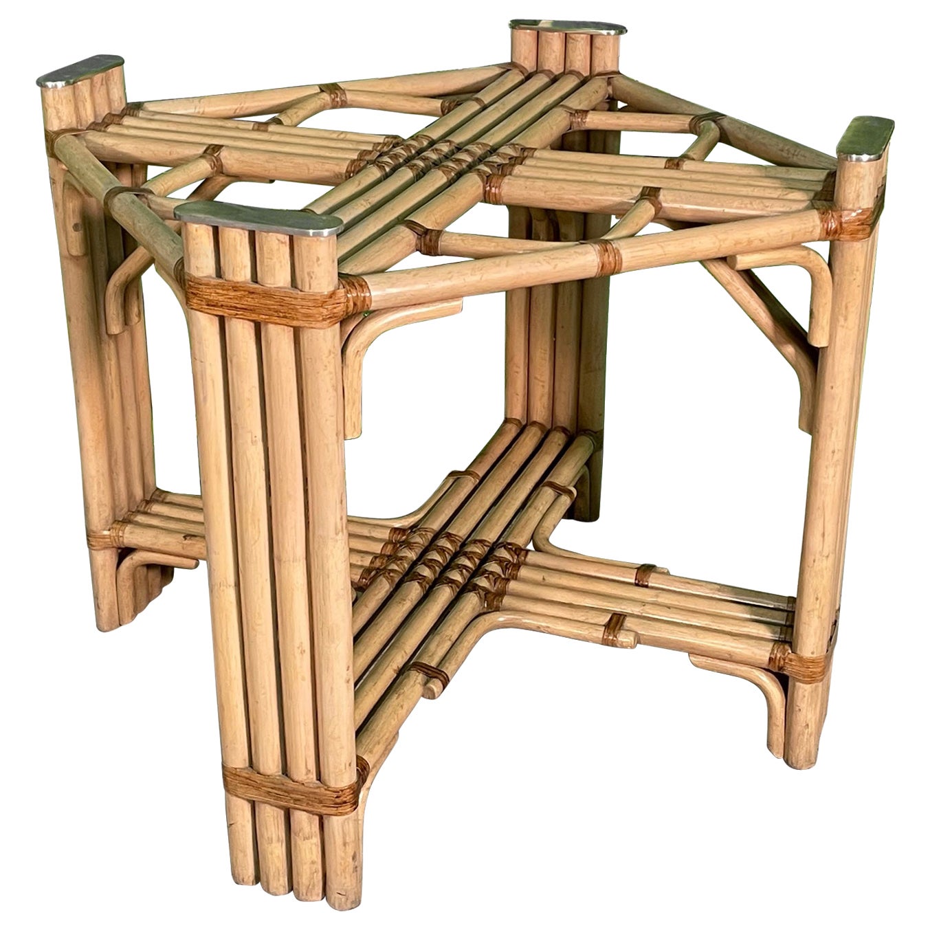 Stacked Rattan and Brass Dining Table Base by McGuire