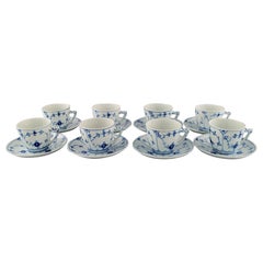 Vintage Eight Bing & Grøndahl Blue Fluted Coffee Cups with Saucers