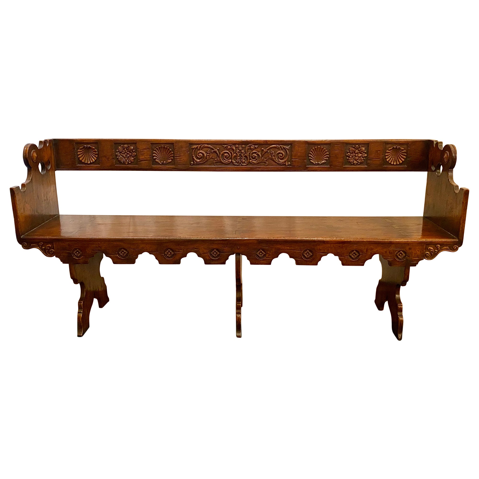 Antique 19th Century French Carved Walnut Banquette Bench, circa 1880 For Sale