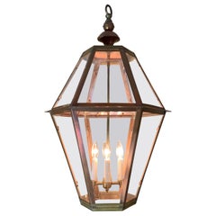 Large Handcrafted Six Sides Solid Copper and Brass Hanging Lantern