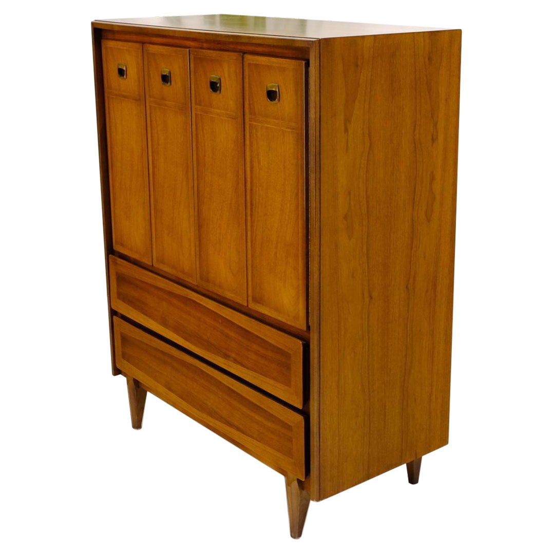 Mid Century American Walnut Gentleman's Chest Dresser w/ Two Doors Compartment For Sale