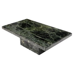 Rectangular Single Pedestal Base Dark Green to Black Marble Top Coffee Table