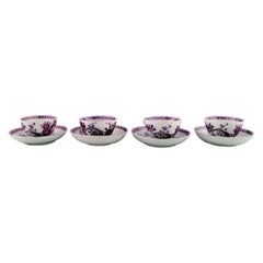 Four Used Meissen Teacups with Saucers in Hand-Painted Porcelain