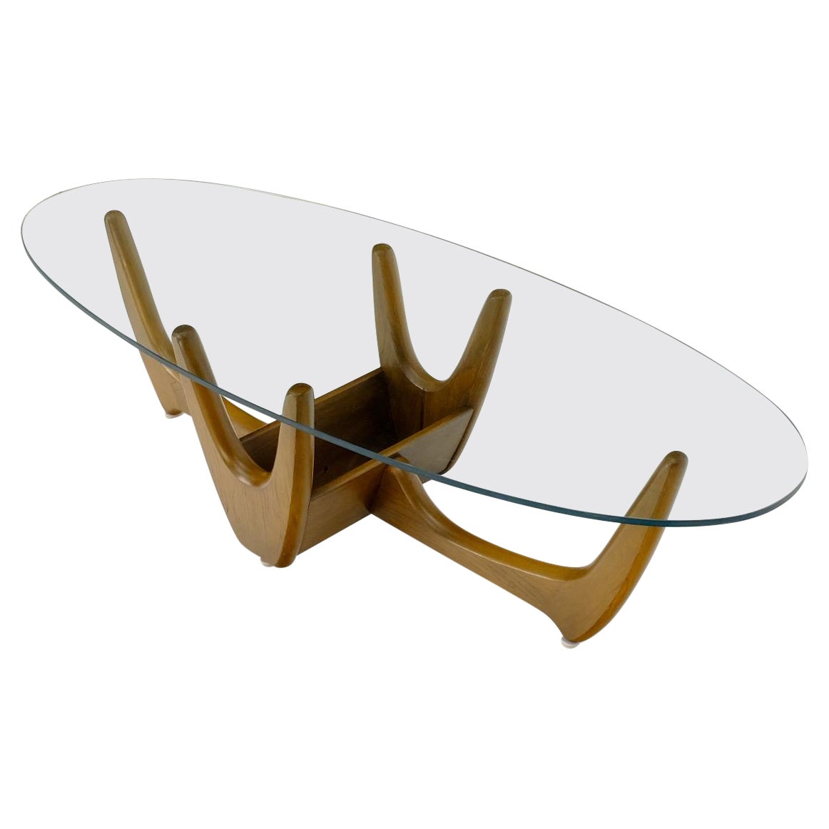 Oval Glass Top Sculptural Base Mid-Century Modern Coffee Table