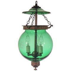 Antique Emerald Green Glass Globe Bell Jar Lantern