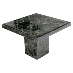 Dark Green to Black White Veins Square Marble Side End Coffee Table Stand
