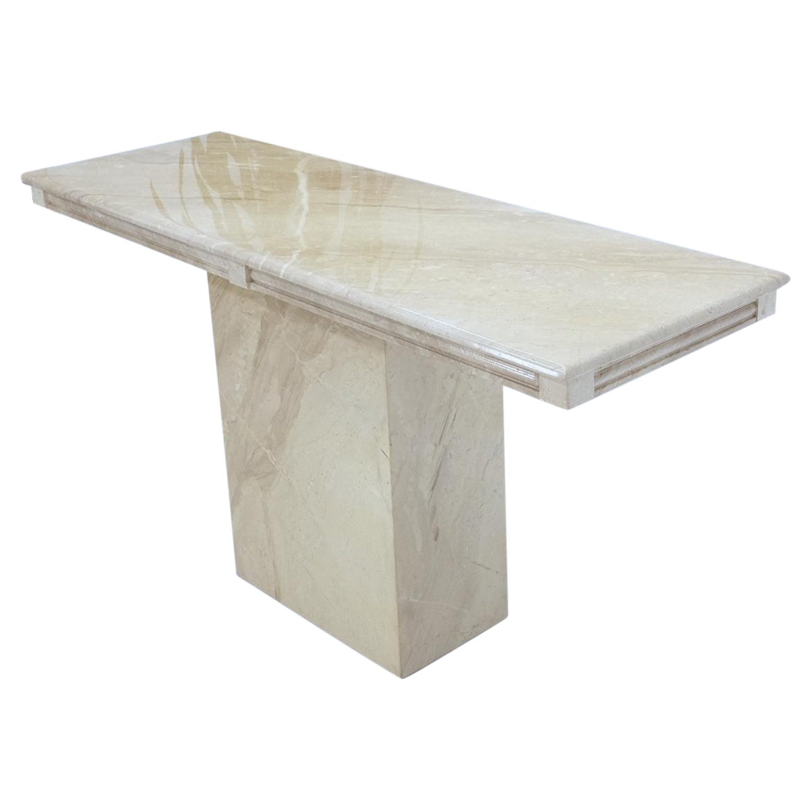 Polished Travertine Five Feet Long Wall Console Sofa Table For Sale
