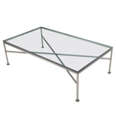 Heavy Steel Forged Square Bare X Base Thick Glass Top Rectangle Coffee Table