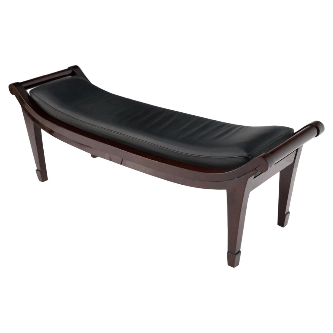 Leather & Lacquered Mahogany Post Modern Window Bench For Sale