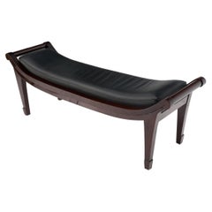 Leather & Lacquered Mahogany Post Modern Window Bench