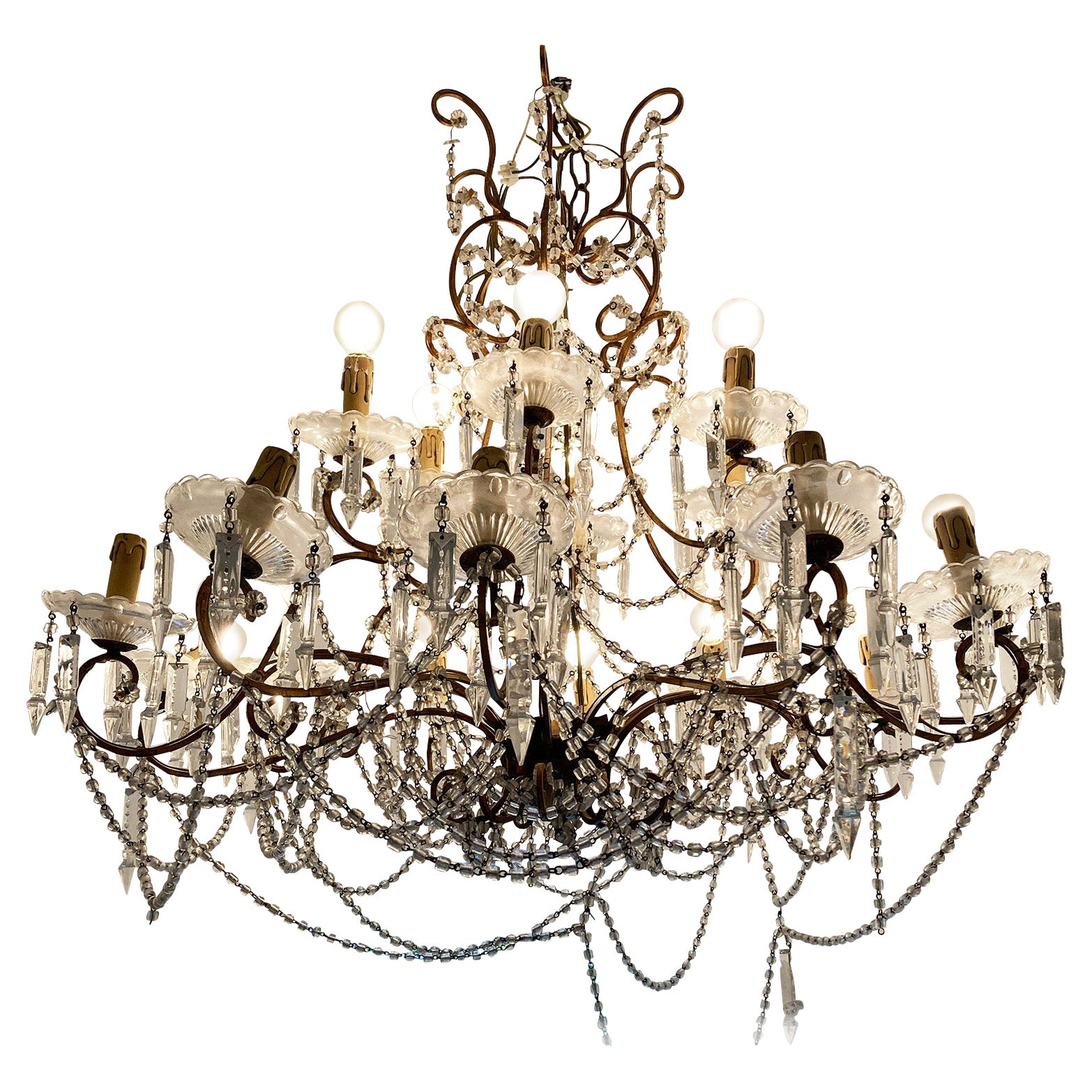 Nineteenth Century Sicilian Chandelier with Glass and Gilded Iron, Sicily 18th For Sale